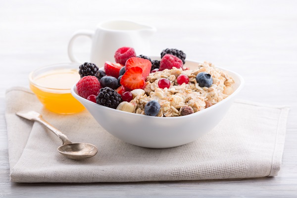 Breakfast oatmeal and fruit