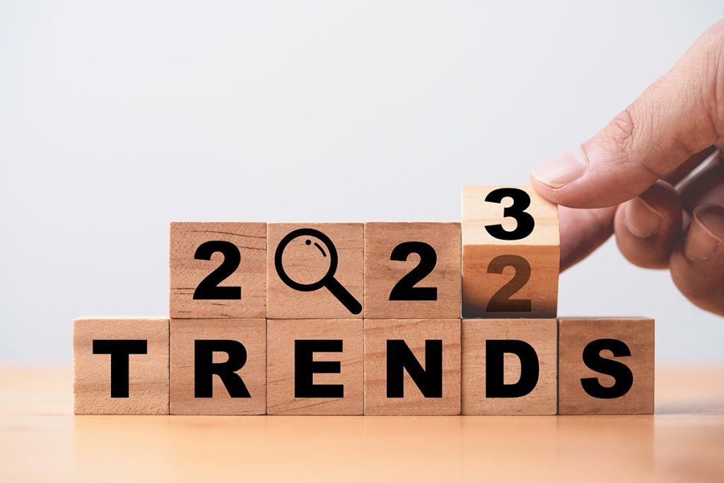 Blocks that spell out "2023 trends" 