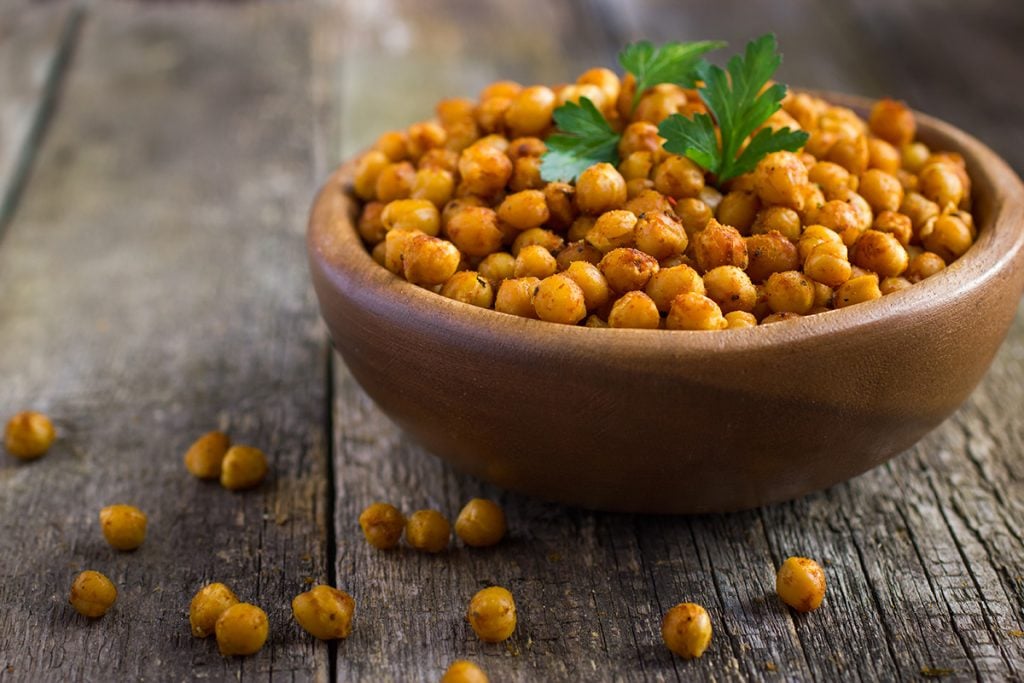 Chickpeas in a wooden bowl