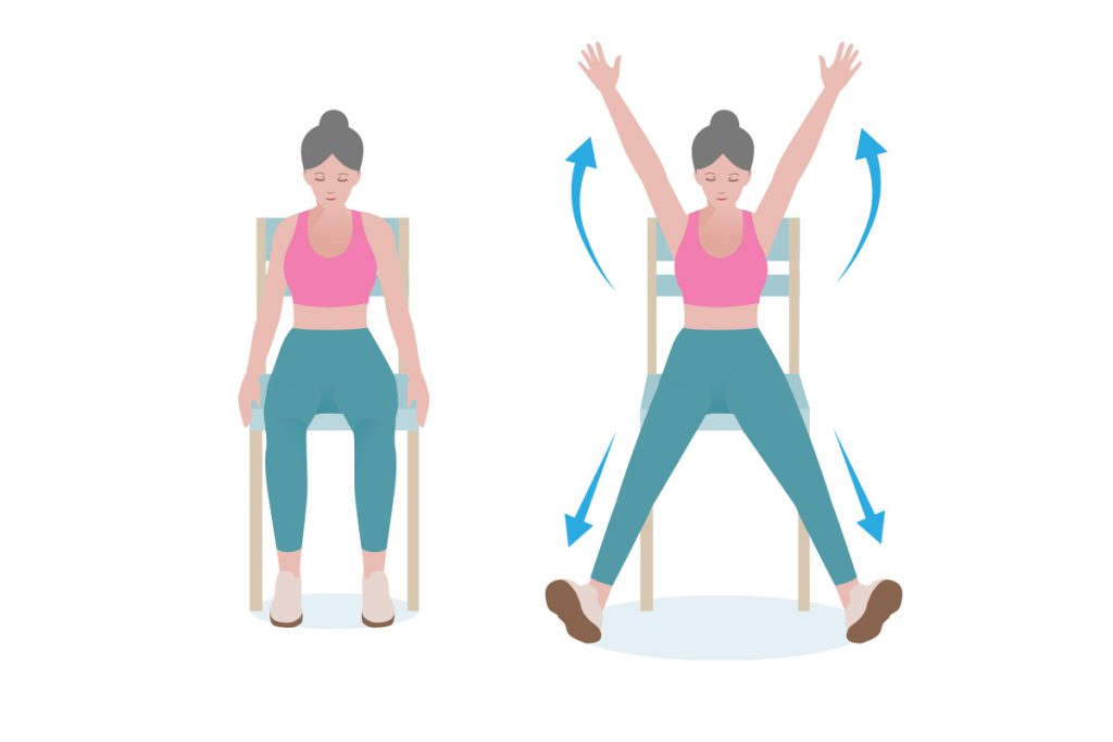 Vector graphic of woman doing chair jumping jacks