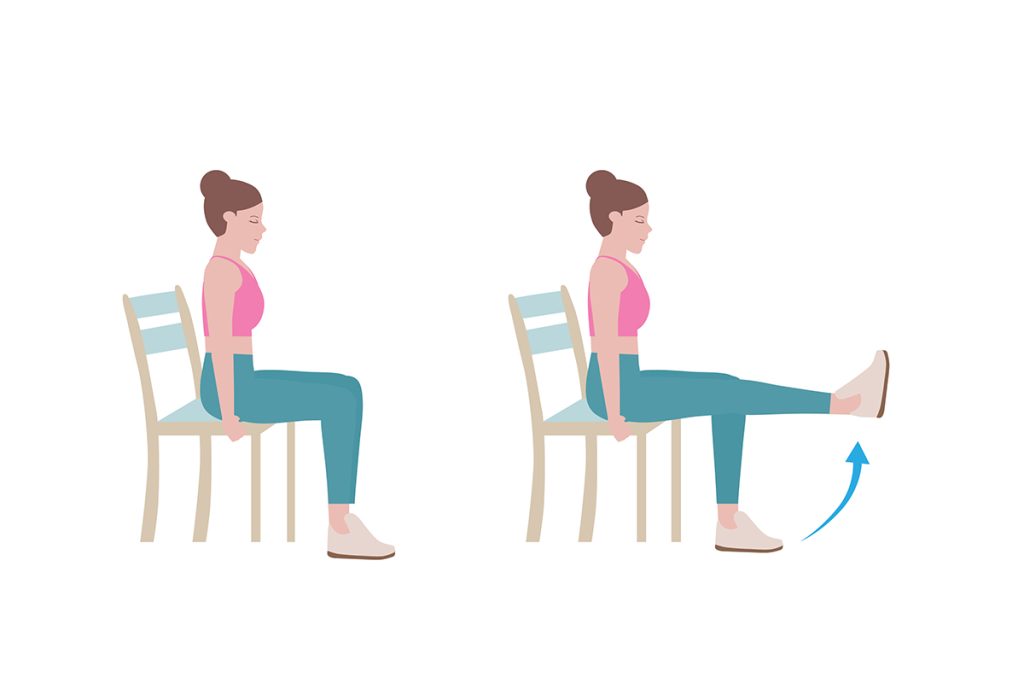 cartoon image of woman doing seated leg extension exercise