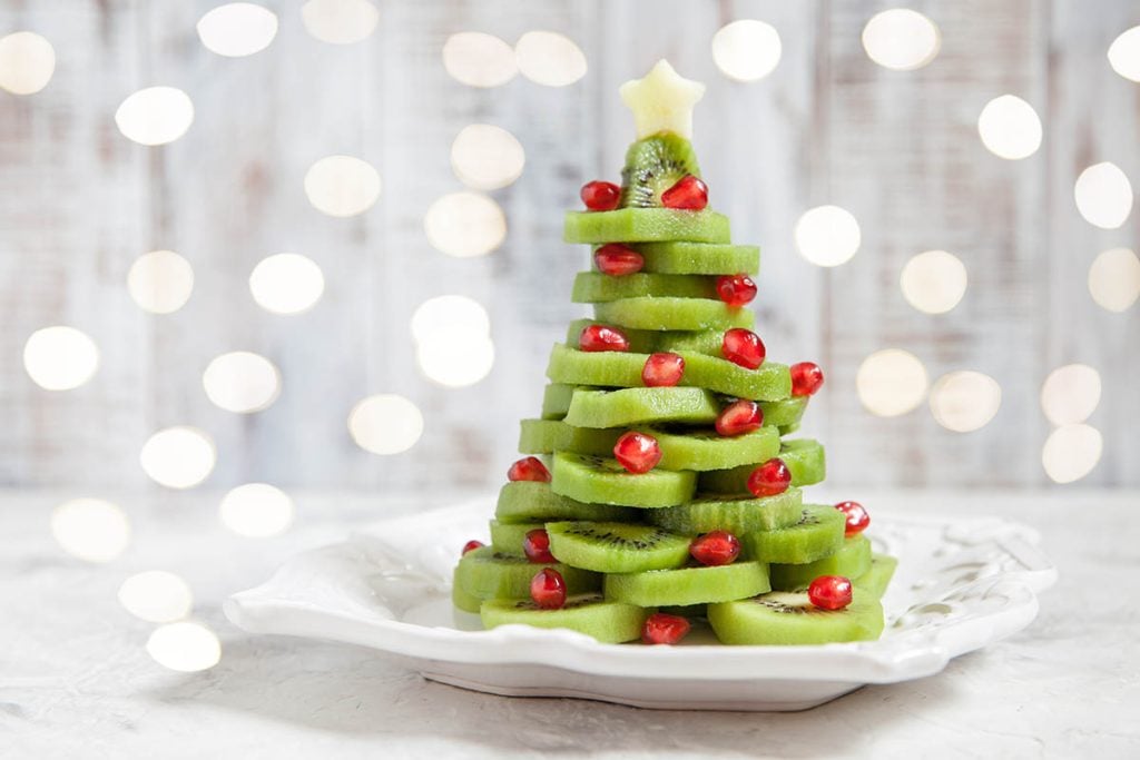 Healthy dessert idea  - edible kiwi pomegranate Christmas tree